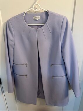 Tahari Light Lavender Collarless Open-Front Blazer with Zip Accents
